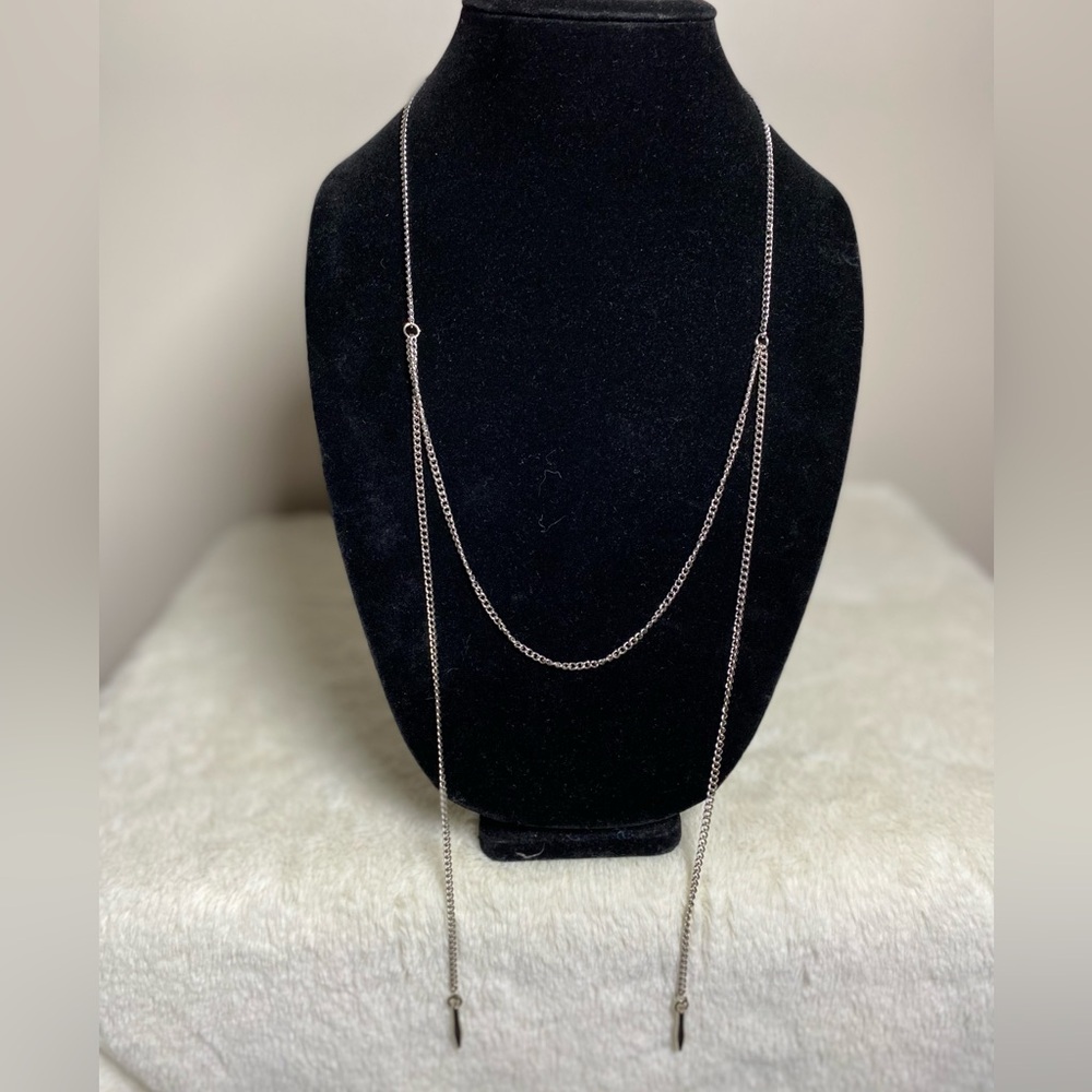 Silver Chain Double-Lariat Art Style Necklace 24in